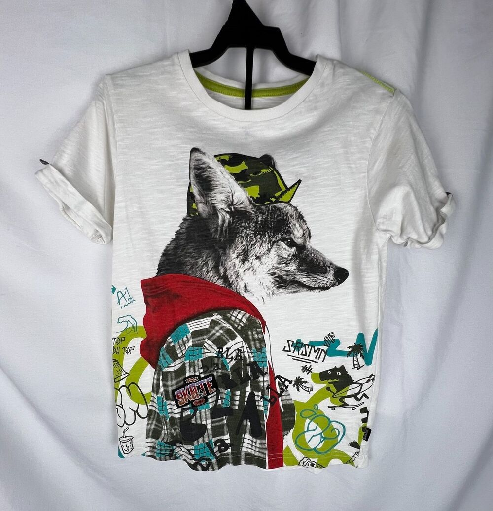Souris Mini Graphic T Shirt Boys Size 7 122cm White Wolf Skateboard Streetwear